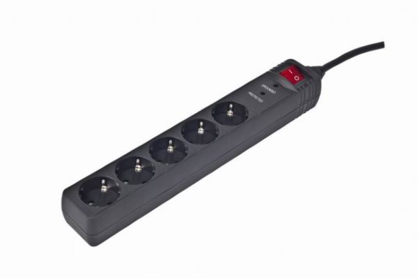 Gembird Surge protector, 5 sockets, 3 m, black