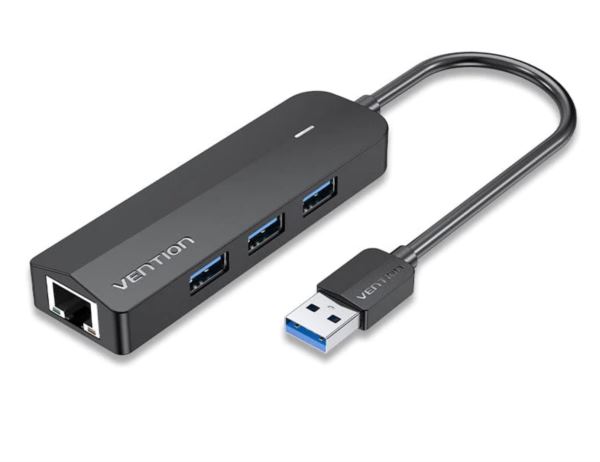 Vention 3-Port USB 3.0 Hub with Gigabit Ethernet Adapter 0,15m Black