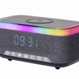 Gembird Digital alarm clock with speaker and wireless charging function, black grey