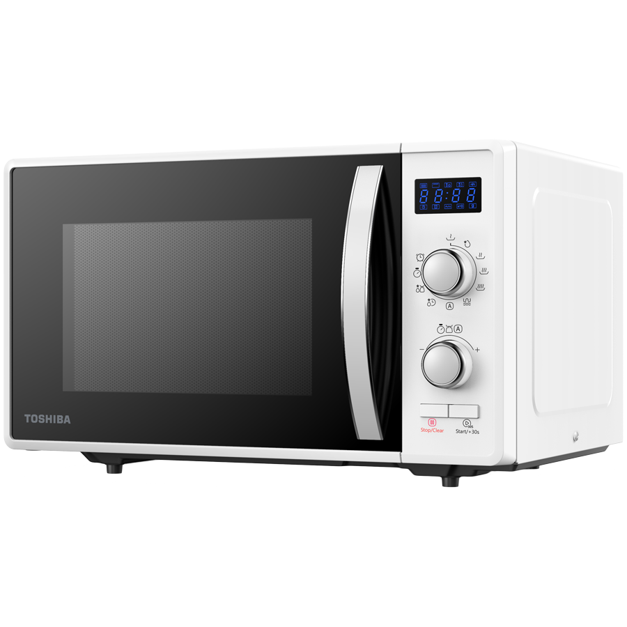 Toshiba MW2-AG23P(WH) 3-in-1 Microwave Oven with Grill and Combination Hob, 23 Litres, Rotating Plate with Storage, Timer, Built-in LED Lights, 900 W, Grill 1050 W, Pizza Programme, White Size: 485 x 403 x 296
