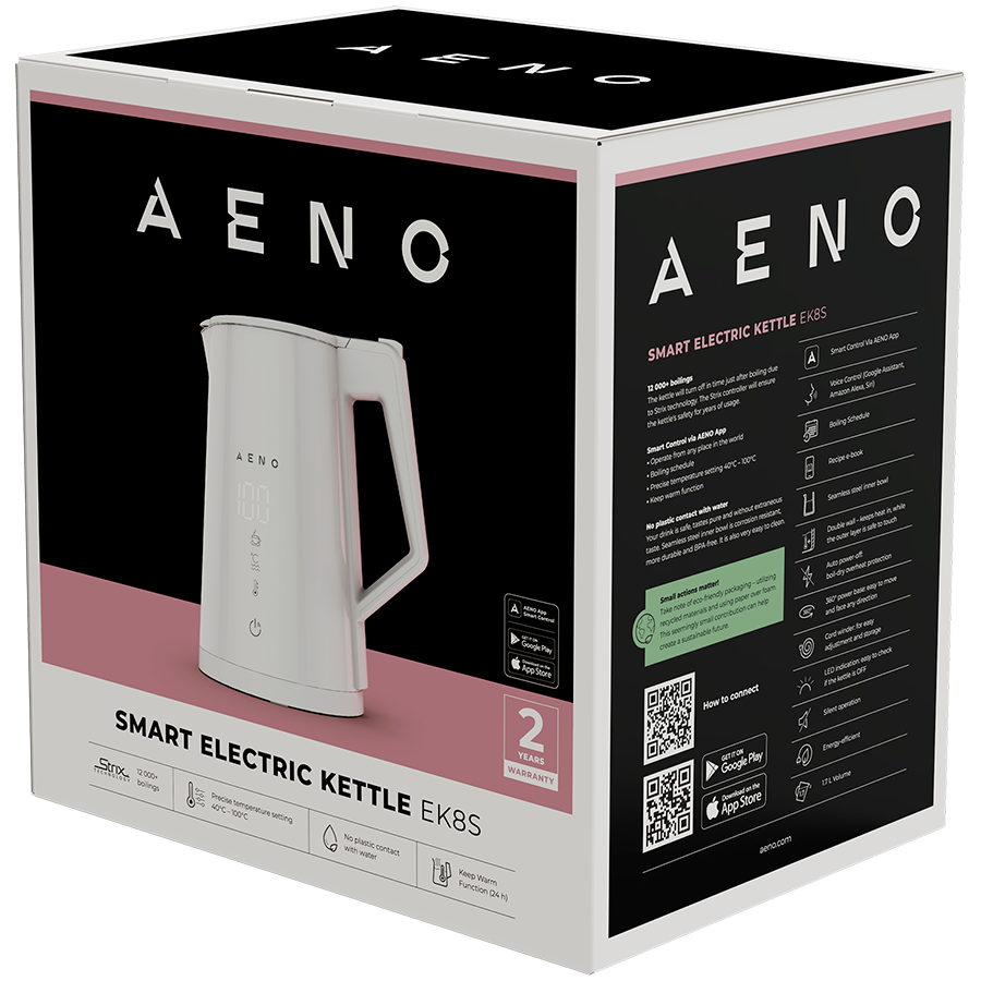 AENO Electric Kettle EK8S Smart: 1850-2200W, 1.7L, Strix, Double-walls, Temperature Control, Keep warm Function, Control via Wi-Fi, LED-display, Non-heating body, Auto Power Off, Dry tank Protection - Slika 3
