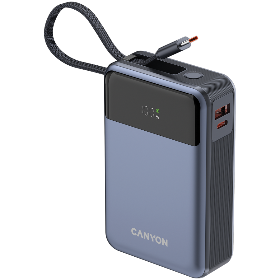 CANYON power bank OnPower 600 built-in cable 20000 mAh PD65W Dark Grey - Slika 6