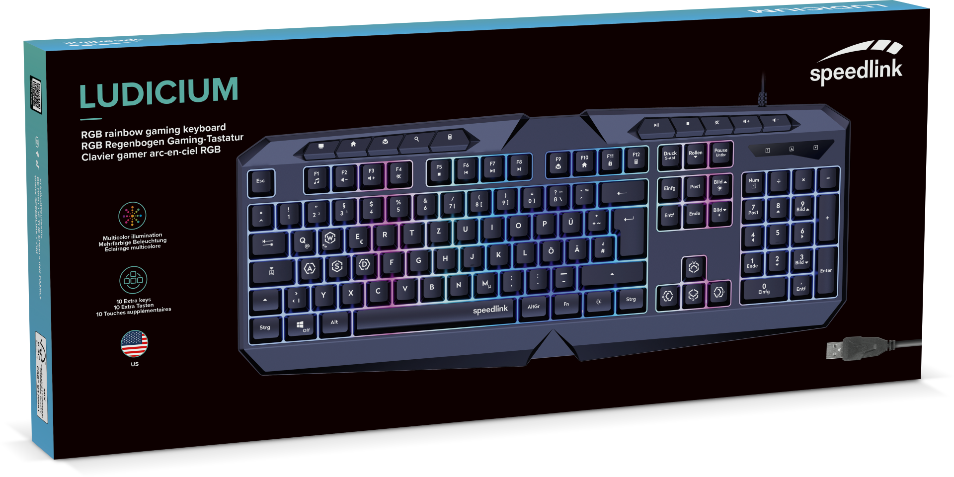 Tipkovnica SPEEDLINK Ludicium, RGB, US/HR layout, crna