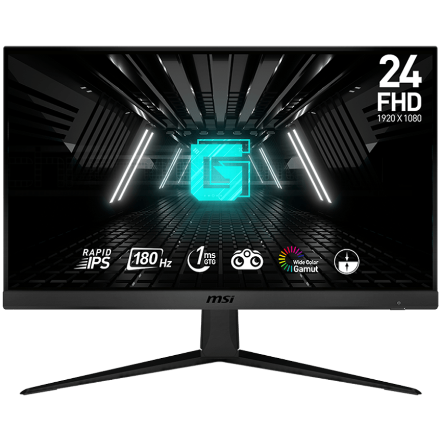 MSI G2412F Gaming Monitor, 24" 180Hz, FHD (1920x1080) 16:9, Rapid IPS Anti-glare, 1ms, 300nits, 1000:1, 178°/178°, Adaptive Sync, Adjustable Stand, 1x DP, 2x HDMI, 3Y Warranty