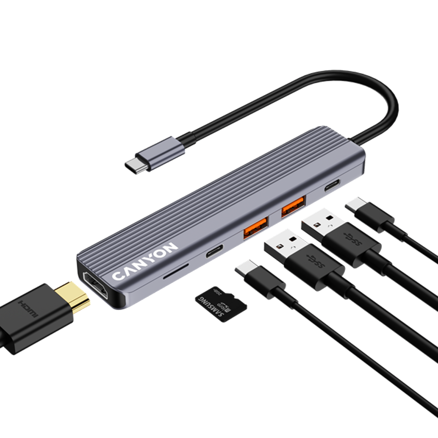 CANYON hub DS-17 6in1 4k USB-C Grey - Slika 6