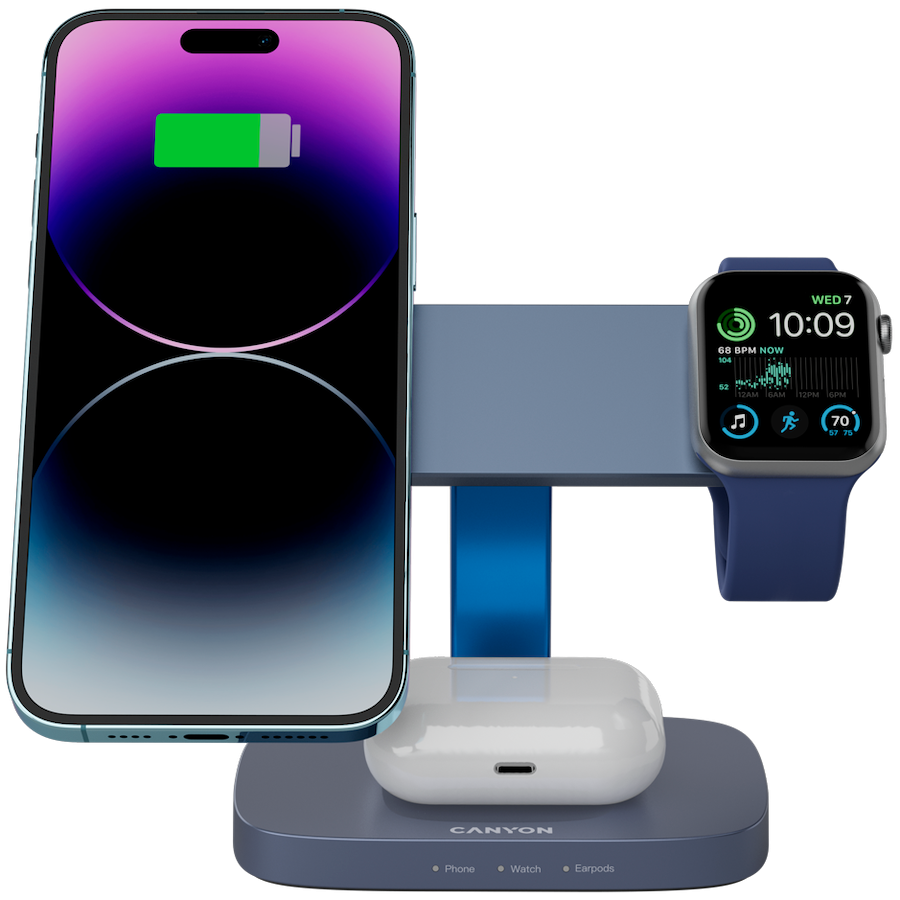 CANYON Wireless Charging Station Hexagon 310 3in1 DarkGrey/Blue - Slika 5
