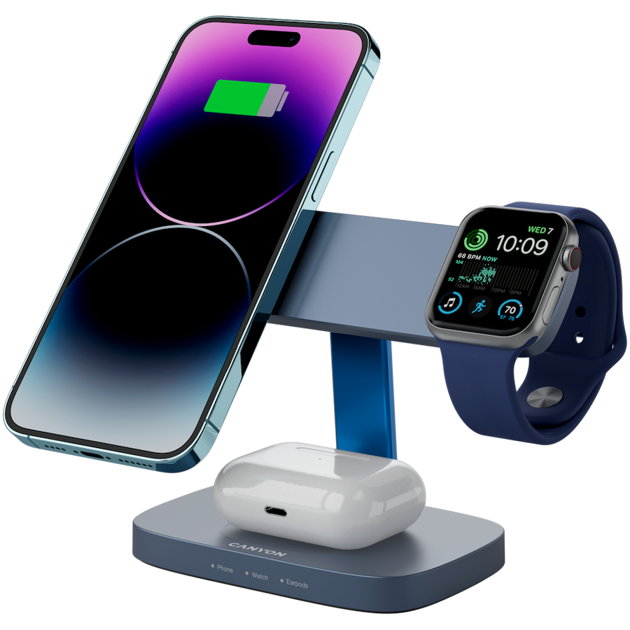 CANYON Wireless Charging Station Hexagon 310 3in1 DarkGrey/Blue - Slika 6