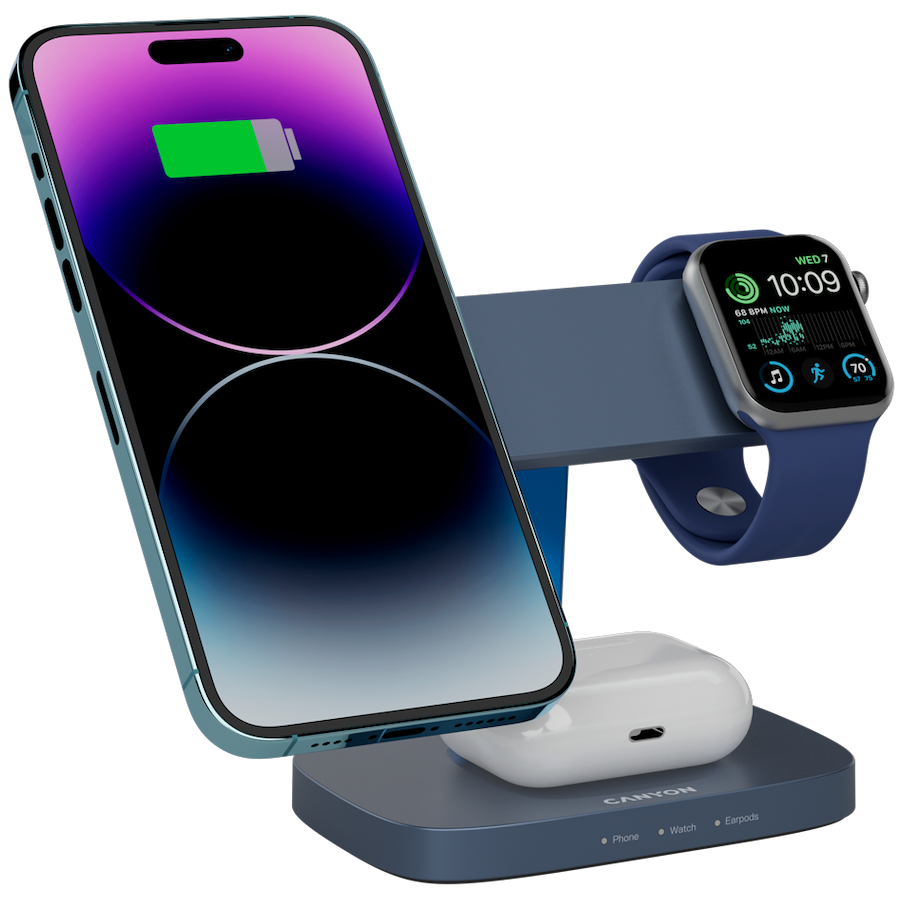 CANYON Wireless Charging Station Hexagon 310 3in1 DarkGrey/Blue - Slika 7