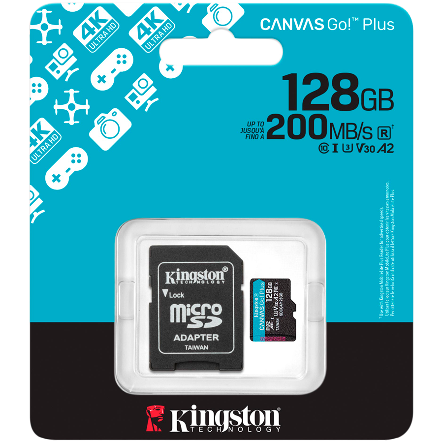 Kingston 128GB microSDXC Canvas Go Plus Gen4 200MB/s A2 U3 V30 Card + Adapter - Slika 3