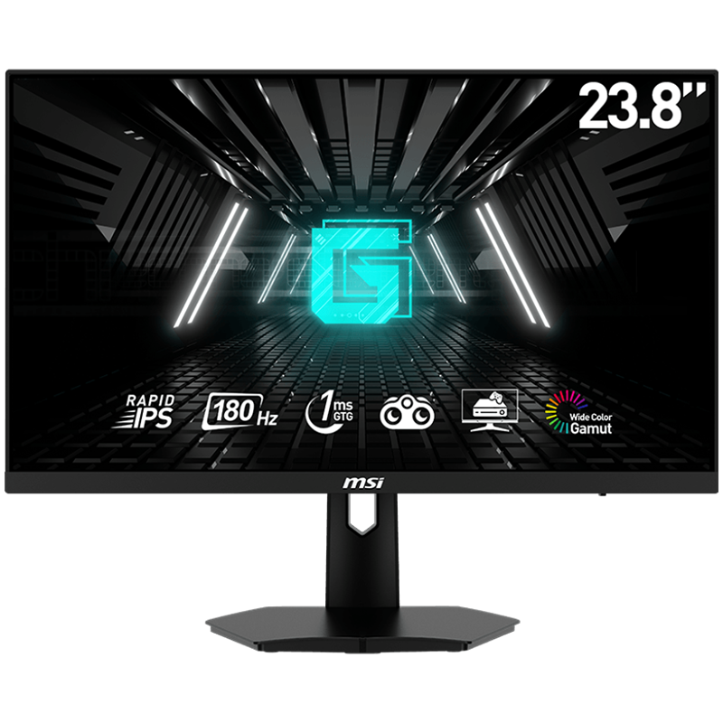 MSI G244F E2 Gaming Monitor, 180Hz Full HD (1920 x 1080), Rapid IPS, 16:9, 300NITS, CR 1000:1, 1ms (GtG), Adaptive-Sync, 1x DP, 2x HDMI, VESA (75x75)
