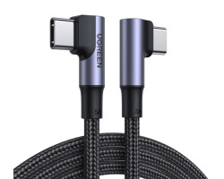 UGREEN USB-C (M) na USB-C (M), kutni 90°, 100W, 5A, PD 3.0, QC 4.0, pleteni kabel MFi, 1m