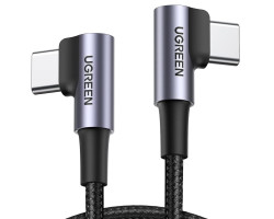 UGREEN USB-C (M) na USB-C (M), kutni 90°, 60W, 3A, PD 3.0, QC 4.0, pleteni kabel MFi, 1m