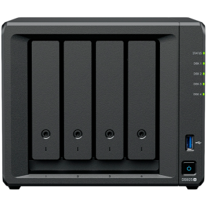 Synology DiskStation DS925+ Tower, 4-Bays 3.5'' SATA HDD/SSD, 2 x M.2 2280 NVMe SSD slot, CPU AMD Ryzen V1500B 4-core 2.2 GHz, 4 GB DDR4 ECC SODIMM, 2x RJ-45 2.5 GbE LAN Port; 2x USB 3.2; 1 xUSB Type-C expansion port; 2.26 kg; 3yr warranty