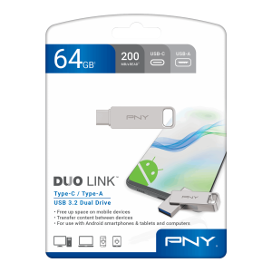 USB stick PNY DUO LINK Type C, 64GB, USB3.2, srebrni