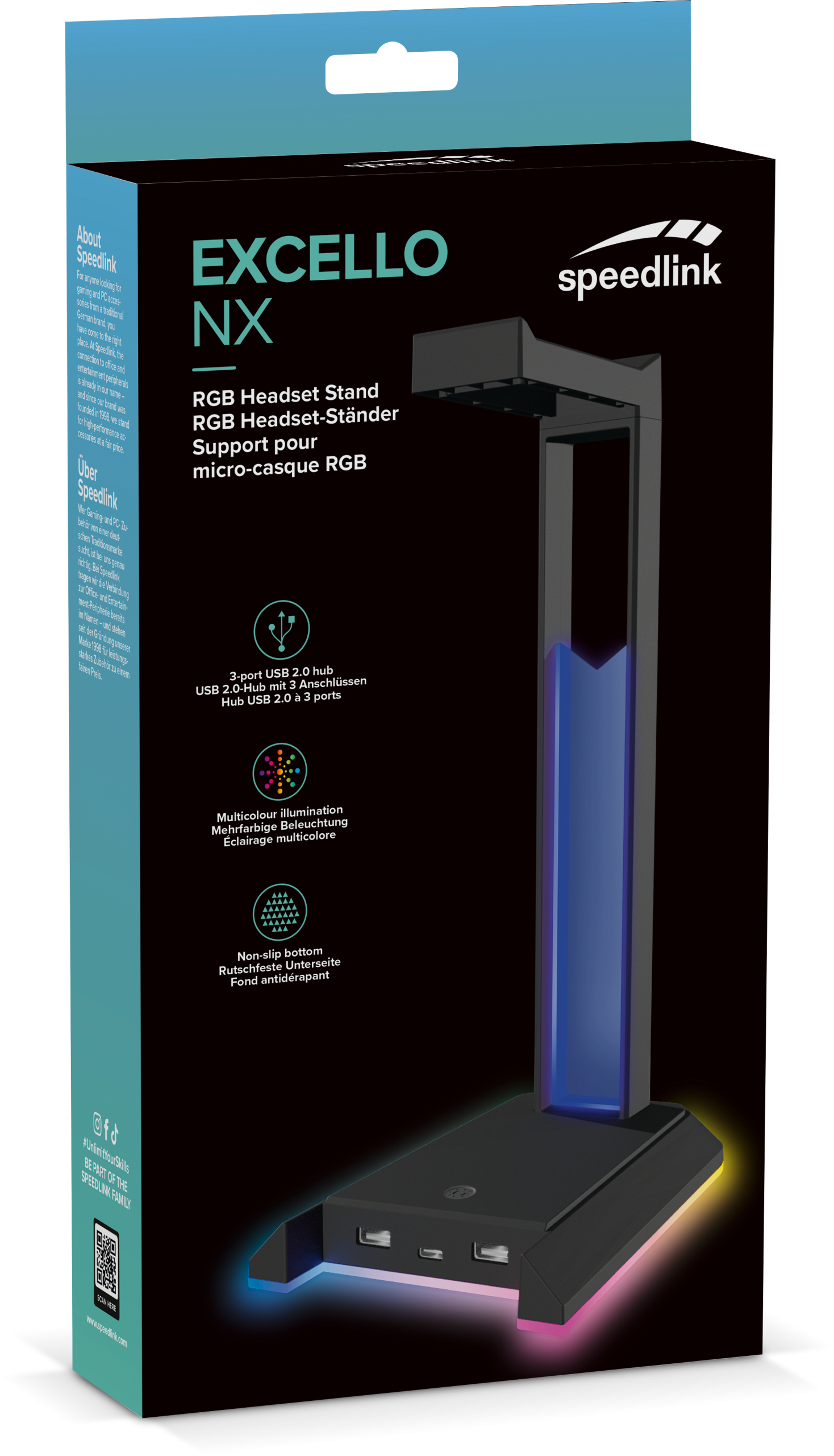 Stalak za slušalice SPEEDLINK Excello NX, RGB, USB 2.0 Hub, crni