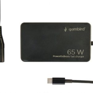 Gembird 65 W PowerDelivery GaN USB Type-C fast charger, black