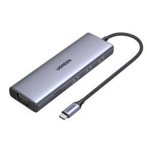UGREEN 10-portni USB-C HUB 3×USB-A 3.0, 1xUSB- C PD, VGA, 4K, HDMI, 1xG-LAN, 1xSD, 1xTF, 3.5mm, sivi