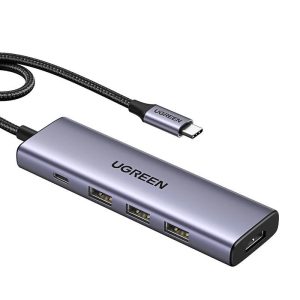 UGREEN 5-portni USB-C HUB 3x USB-A 3.2, 1xUSB-C PD, 1xHDMI 4K 30 fps, sivi