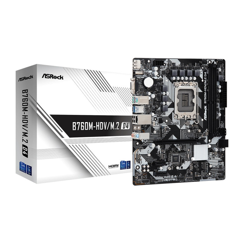 ASRock MB B760M-HDV/M.2, S.1700, DDR4/5333MHz(OC), PCIe 4.0, G-LAN, VGA/DP/HDMI, mATX