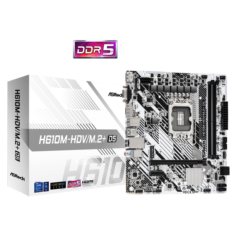 ASRock MB H610M-HDV/M.2+, S.1700, DDR5/5600MHz, PCIe 4.0, G-LAN, VGA/DP/HDMI, mATX