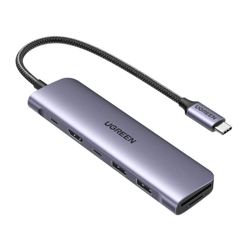 UGREEN 7-portni USB-C HUB 2xUSB-A, 1xUSB-C PD 100W, 1xUSB-C, 1xHDMI 4K, 1xSD, 1xTF, sivi