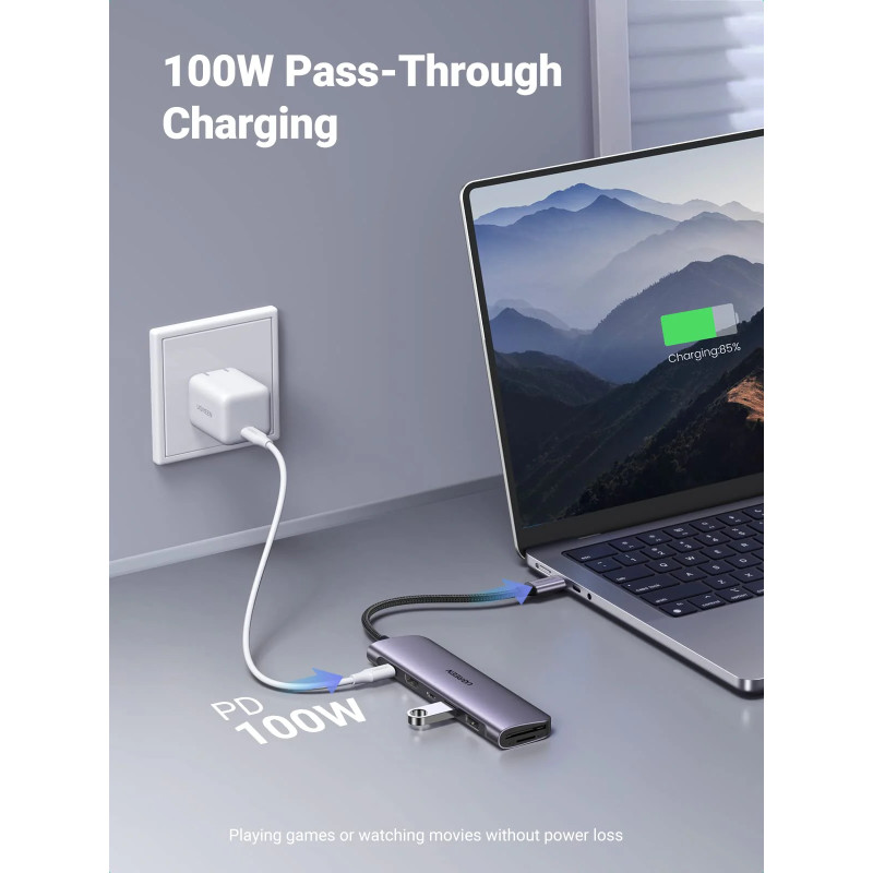 UGREEN 7-portni USB-C HUB 2xUSB-A, 1xUSB-C PD 100W, 1xUSB-C, 1xHDMI 4K, 1xSD, 1xTF, sivi - Slika 5