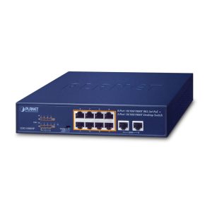 PLANET Gigabit preklopnik (Switch) 10" 10-port 10/100/1000Mbps sa 8-port IEEE 802.3at PoE+ Injector, 1U desktop/rack mountable (120W)