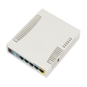 Mikrotik RB951Ui-2HnD, 600Mhz CPU, 128MB RAM, 5×LAN, 2.4Ghz 802b/g/n integrirana antena, plastično kućište, PSU, RouterOS L4