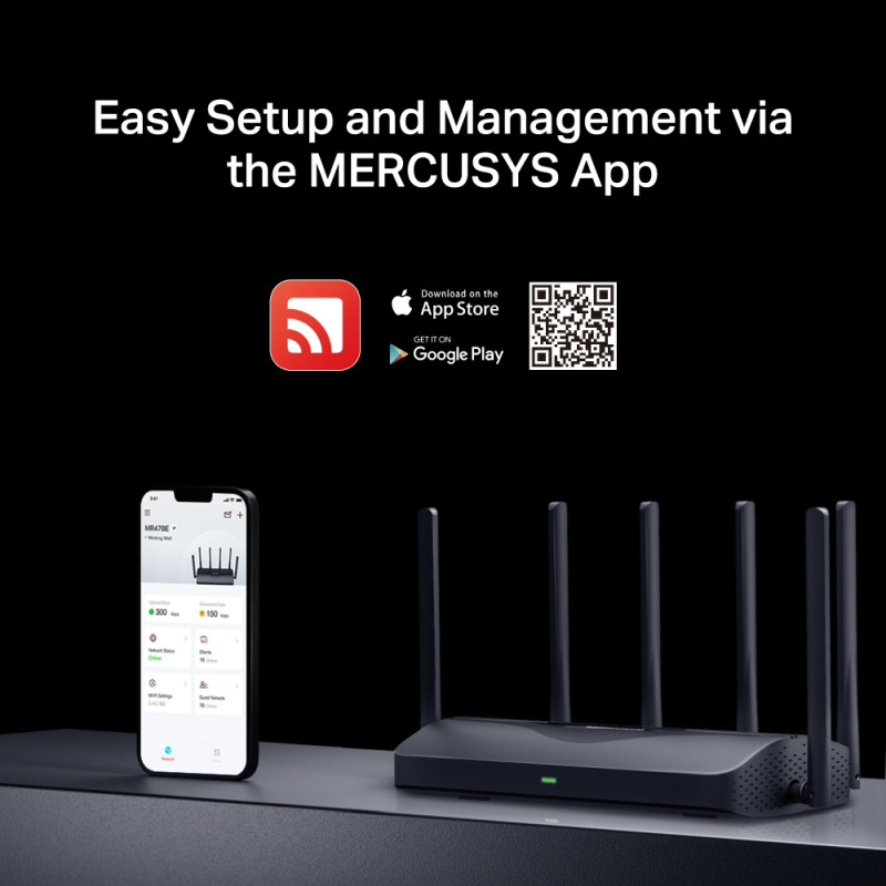 Mercusys BE9300 bežični usmjerivač (Tri-Band Wi-Fi 7 Router) 574Mbps/2880Mbps/5760Mbps (2.4GHz/5GHz/6GHz), 802.11be/ax/ac/a/b/g/n, 3×G-LAN, 1×G-WAN, 6x fiksne omni-direkcione antene - Slika 5