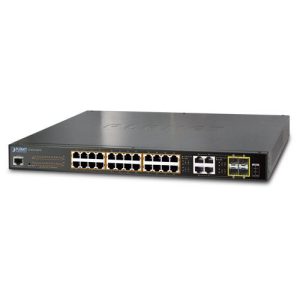 PLANET IPv6/IPv4, 24-Port Managed 802.3at POE+ Gigabit Ethernet Switch + 4-Port Gigabit Combo TP/SFP (220W)