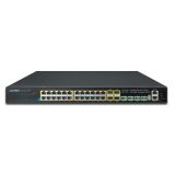 PLANET Layer 3 24-Port 10/100/1000T 802.3at PoE with 4-port shared 100/1000X SFP + 4-Port 10G SFP+ Stackable Managed Gigabit Switch