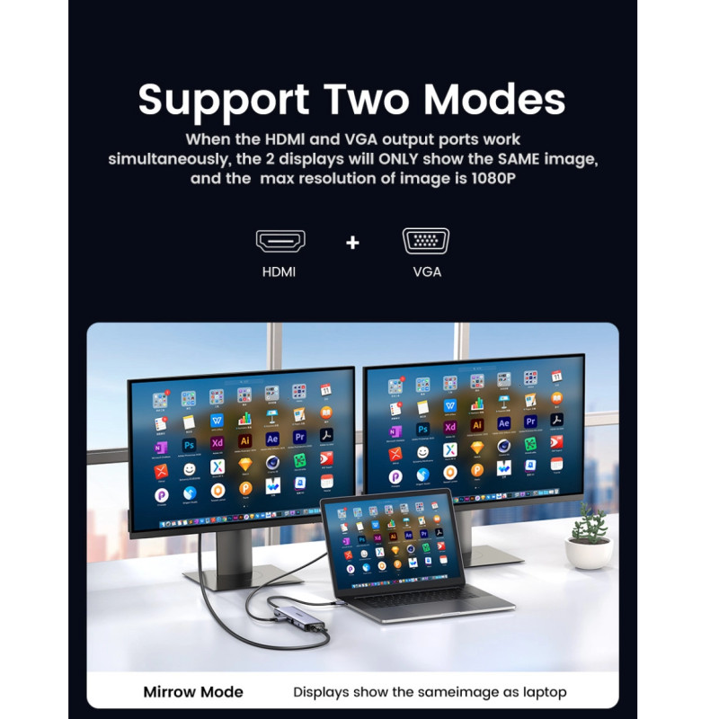 UGREEN 10-portni USB-C HUB 3×USB-A 3.0, 1xUSB- C PD, VGA, 4K, HDMI, 1xG-LAN, 1xSD, 1xTF, 3.5mm, sivi - Slika 5