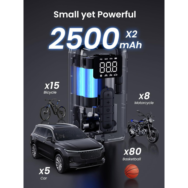 UGREEN CD259, 2x 2500mAh, električna zračna pumpa - Slika 4