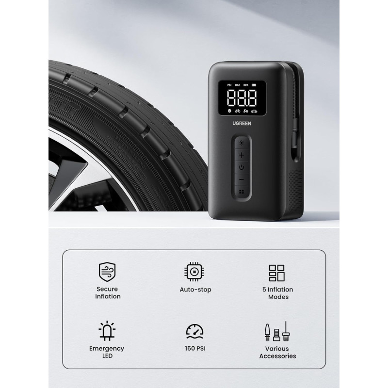 UGREEN CD259, 2x 2500mAh, električna zračna pumpa - Slika 5