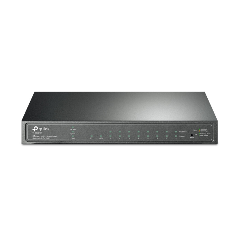 TP-Link 10-port Gigabit PoE+ Smart preklopnik (Switch), 8×10/100/1000M RJ45 ports + 2×SFP ports, metalno kućište (61W)