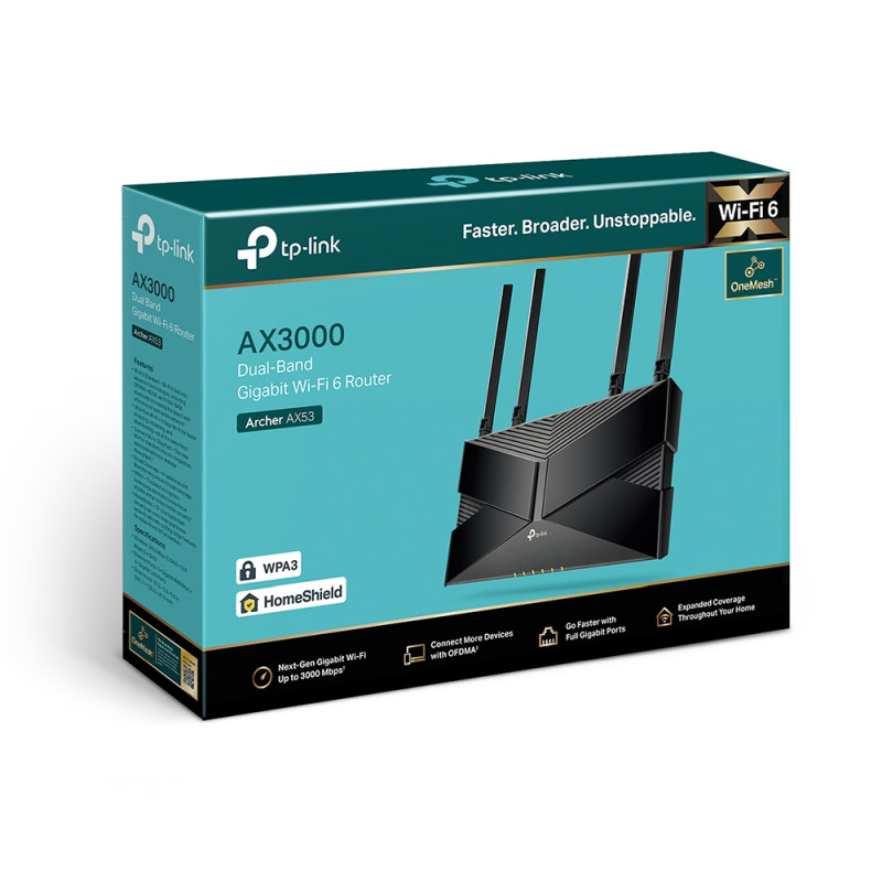 TP-Link AX3000 Archer AX53 bežični usmjerivač, Dual-Band WiFi 6, 574Mbps/2402Mbps (2.4GHz/5GHz)802.11ax/a/b/g/n/ac, 1×G-WAN, 4×G-LAN, 4 antene, bežični - Slika 5