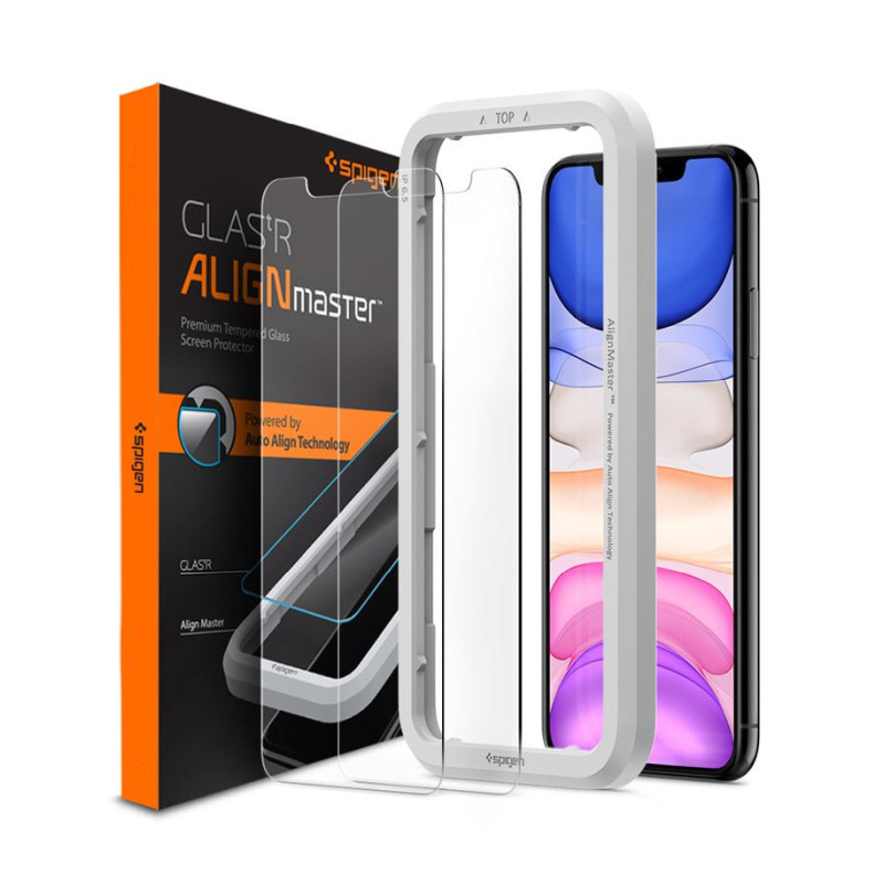 Spigen Align Glas.tR, zaštitno staklo za ekran telefona, 2 kom + okvir za instalaciju - iPhone 11/XR (AGL00101)