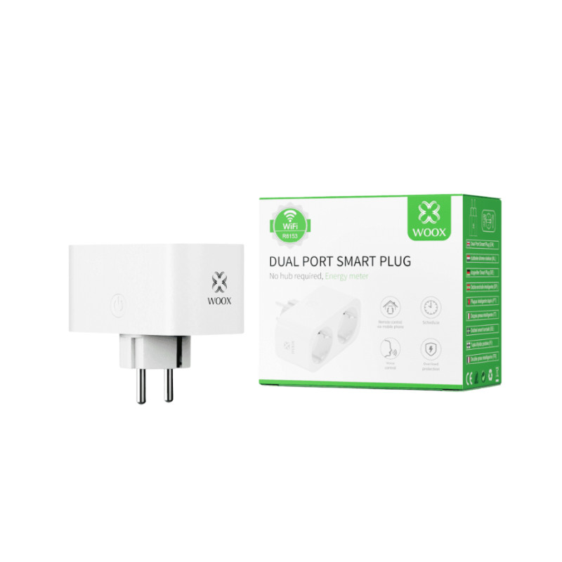 WOOX WiFi Smart dupla utičnica, 16A/3680W, WooxHome app, glasovna kontrola - Alexa & Google Assistant, Wi-Fi kontrola (R6153)