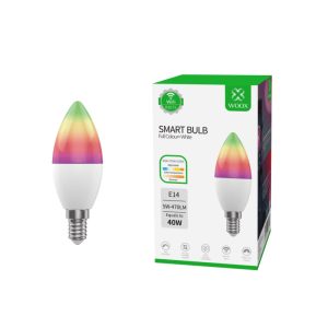 WOOX WiFi Smart LED RGB+CCT žarulja E14, 5W, 470lm, 2700K-6500K dimabilna, WooxHome app, glasovna kontrola - Alexa & Google Assistant (R9075)