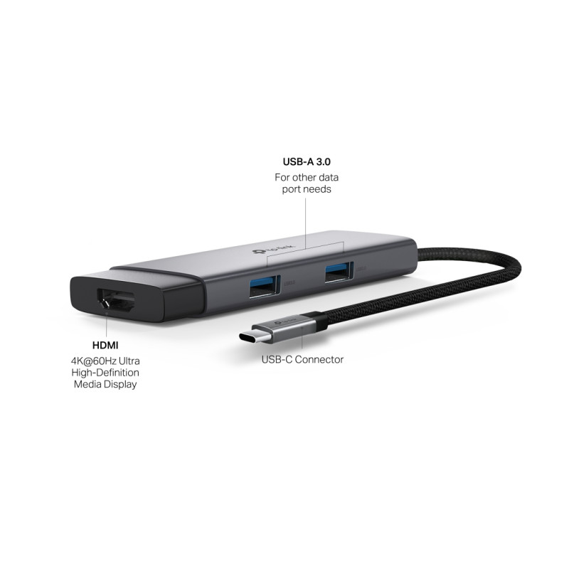 TP-Link 5-portni USB-C HUB 2xUSB-A, 1xUSB-C, 1xUSB-C PD, 1x HDMI 4K 60Hz, crni - Slika 3