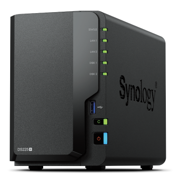 Synology DS225+ DiskStation 2-bay NAS server/samo za Synology diskove/ 2.5"/3.5" HDD/SSD podrška, Hot Swappable HDD, 2GB, 1×2.5GbE, 1x1GbE, 2xUSB 3.2 Gen 1 Port