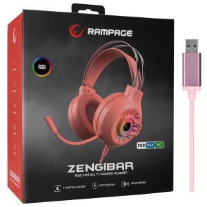 Slušalice RAMPAGE RM-K44 Zengibar, mikrofon, 7.1, RGB, PC/PS4/PS5, USB, roze