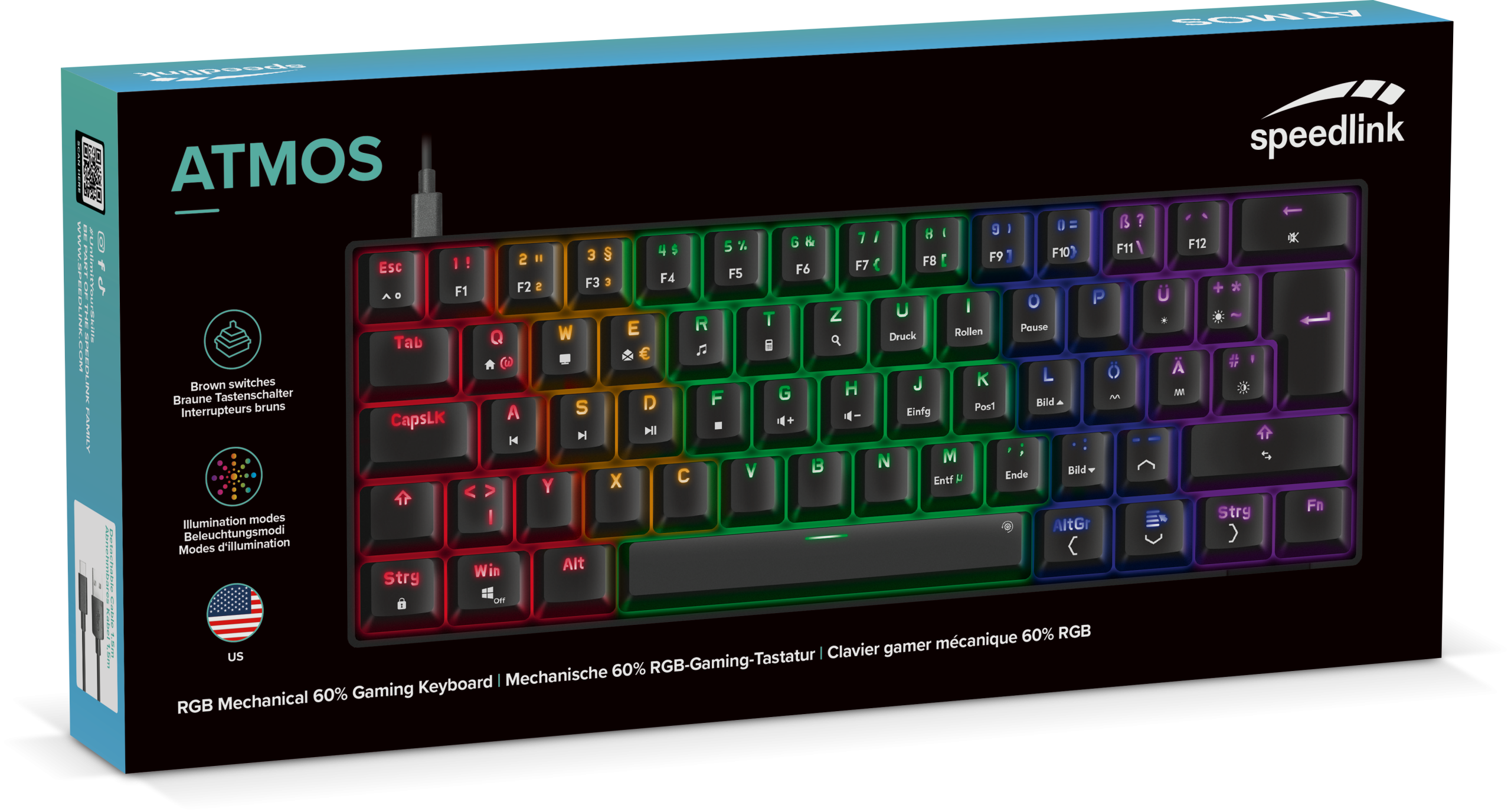 Tipkovnica SPEEDLINK Atmos, mehanička, RGB, US/HR layout, crna