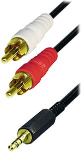 Transmedia Cable 2x RCA-plug - 3,5 mm stereo gold plugs, 1,5m