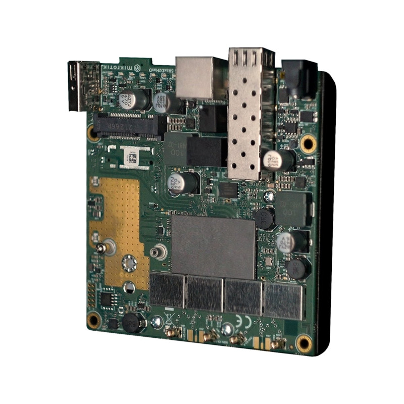 Mikrotik L23UGSR-5HaxD2HaxD RouterBOARD, ARM IPQ-5010 800MHz CPU, 256MB RAM, 1x 2.5Gbps SFP, 1x GLAN, 2.4GHz 802.11ax and 5GHz 802.11ax Dual Chain Wireless radios, USB, SIM, RouterOS L4