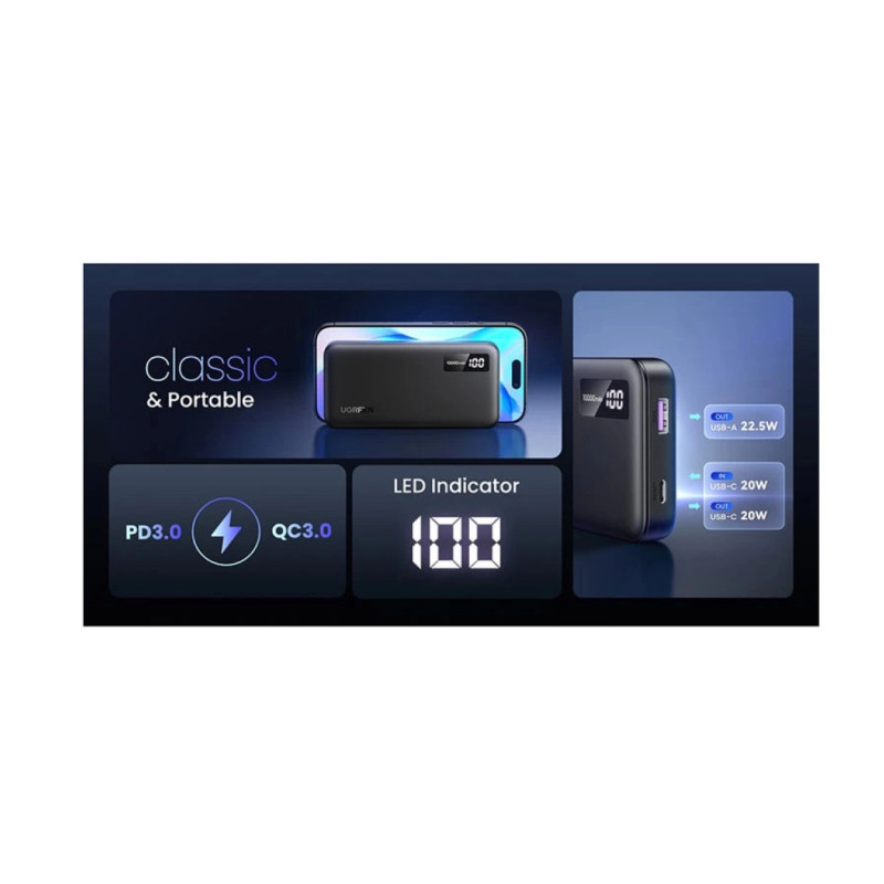 UGREEN Prijenosni punjač (Powerbank) 10000mAh, USB-C, sivi - Slika 4