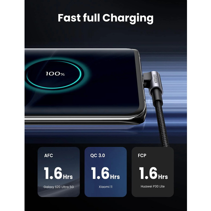 UGREEN USB-C (M) na USB-A (M), kutni 90°, 18W, 3A, pleteni kabel MFi, 1m - Slika 4
