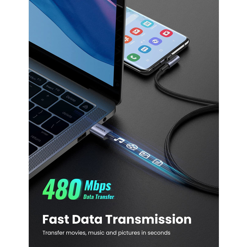 UGREEN USB-C (M) na USB-A (M), kutni 90°, 18W, 3A, pleteni kabel MFi, 1m - Slika 5