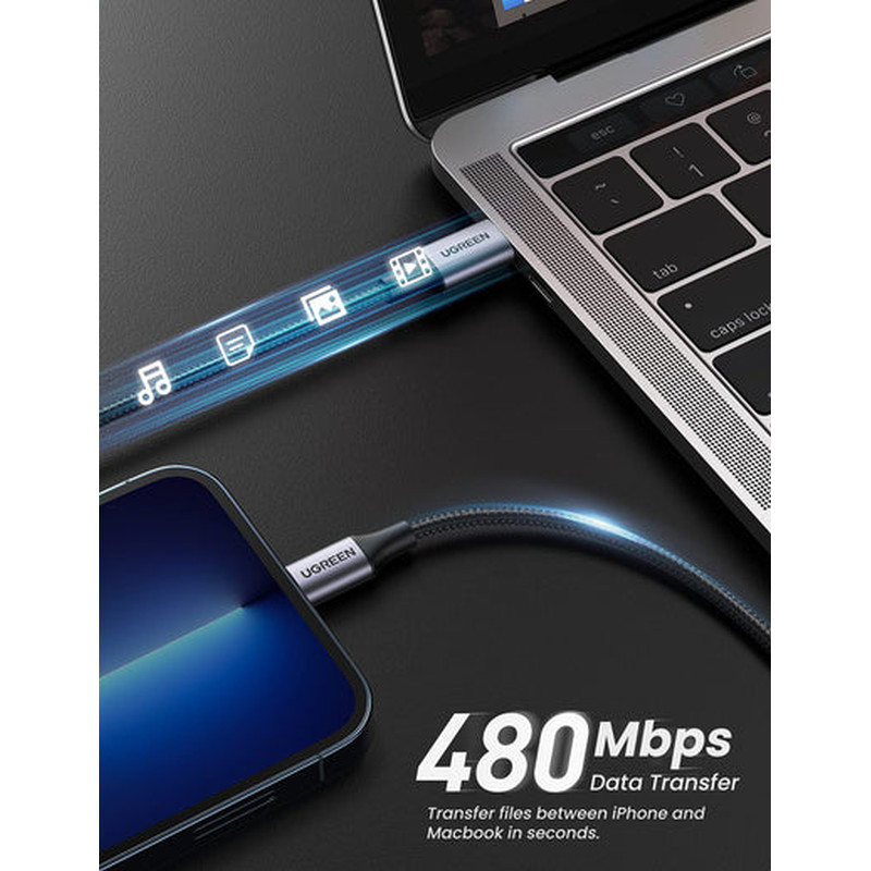 UGREEN Lightning na USB-C (M), MFi, PD, pleteni kabel, 1.0m - Slika 4