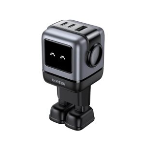 UGREEN Robot zidni punjač 65W, 2x USB-C, 1xUSB-A, GaN, sivo crni